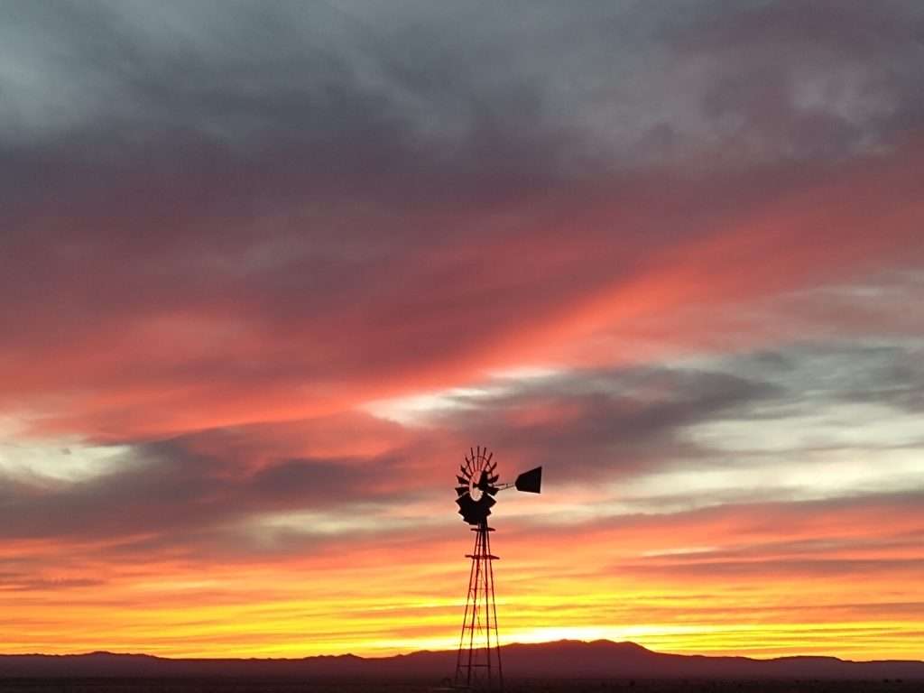 orange sunset with windmill